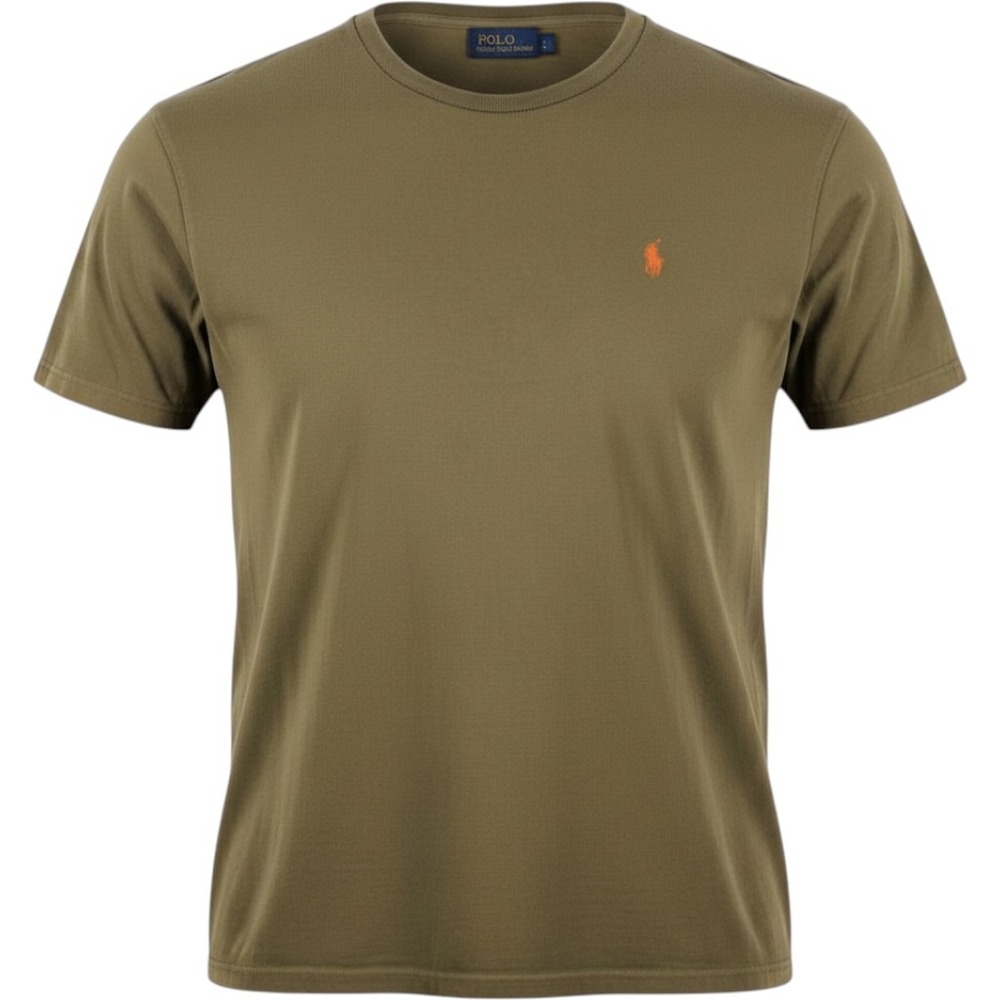 Ralph Lauren Crewneck Green T-Shirt Short-Sleeve Orange Pony Logo Y2K Size M